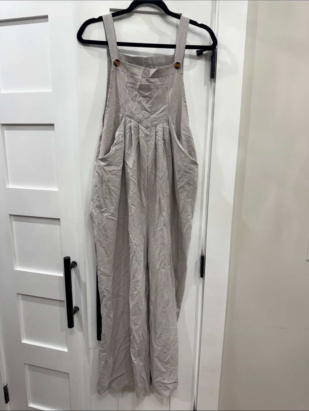 Linen-Blend Wide Leg Romper in Light Gray